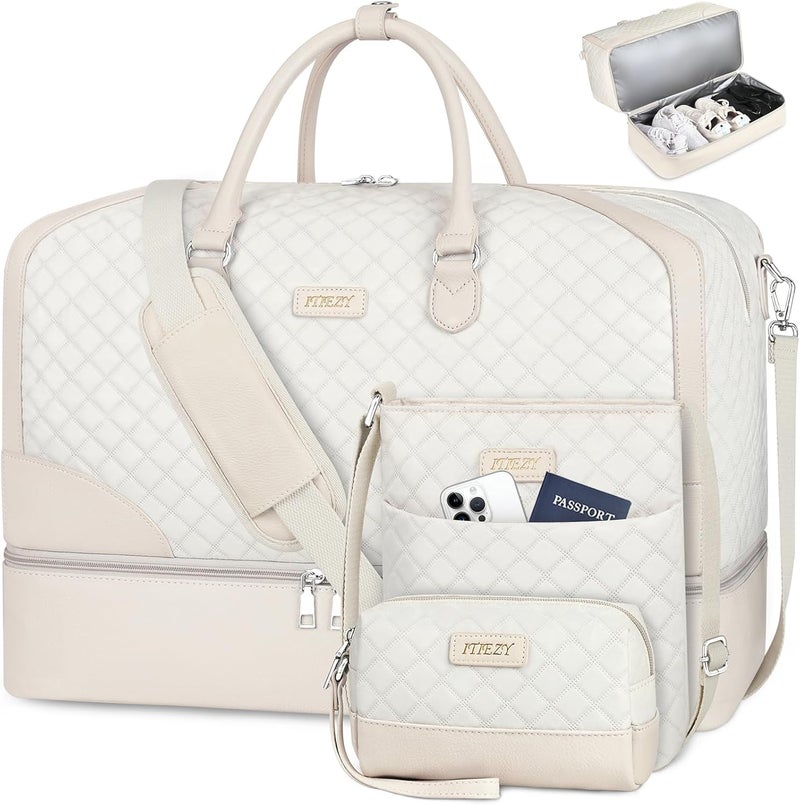 ITIEZY Weekender Bag for Women, Travel Duffel Bag Carry On Overnight Bag with Shoe Compartment Large Nylon Travel Weekend Tote Bag - Image 1